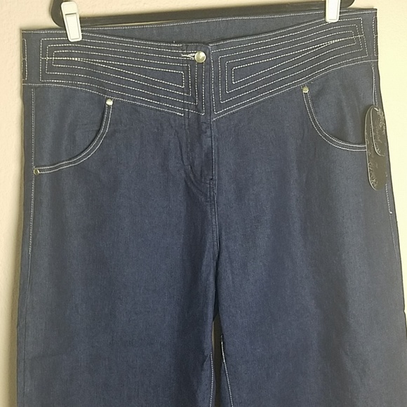 High-waisted jeans beautiful stitching wide capris - Picture 2 of 3